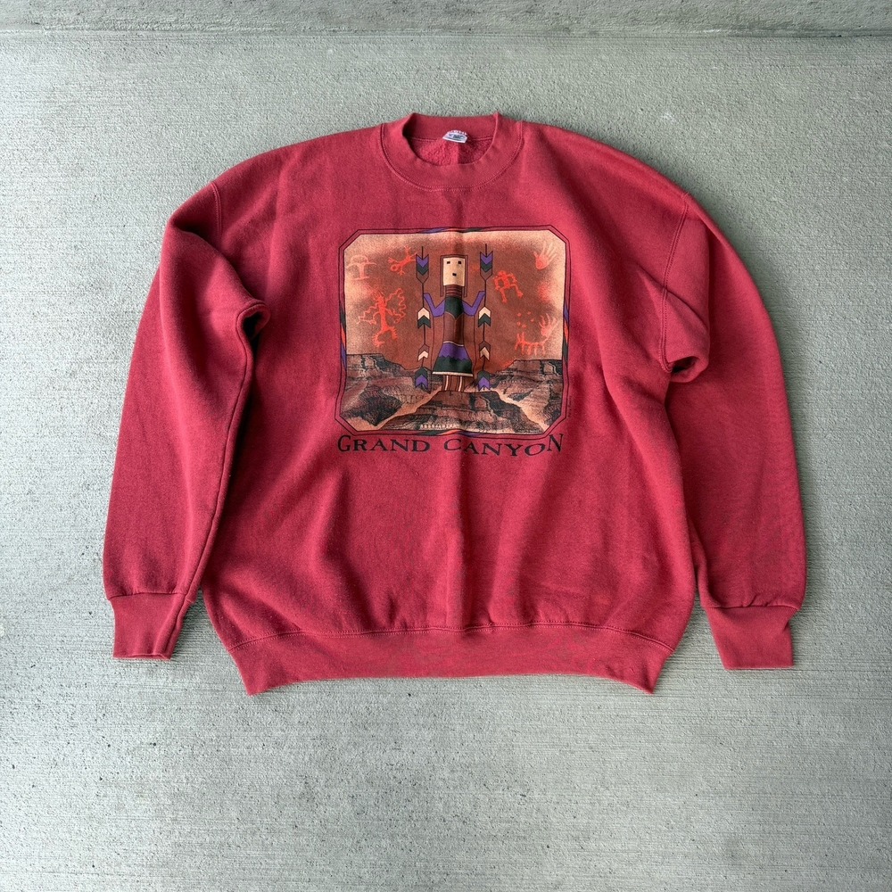 Vintage Fruit of the Loom Grand Canyon Graphic Sweatshirt Red Pullover XL USA